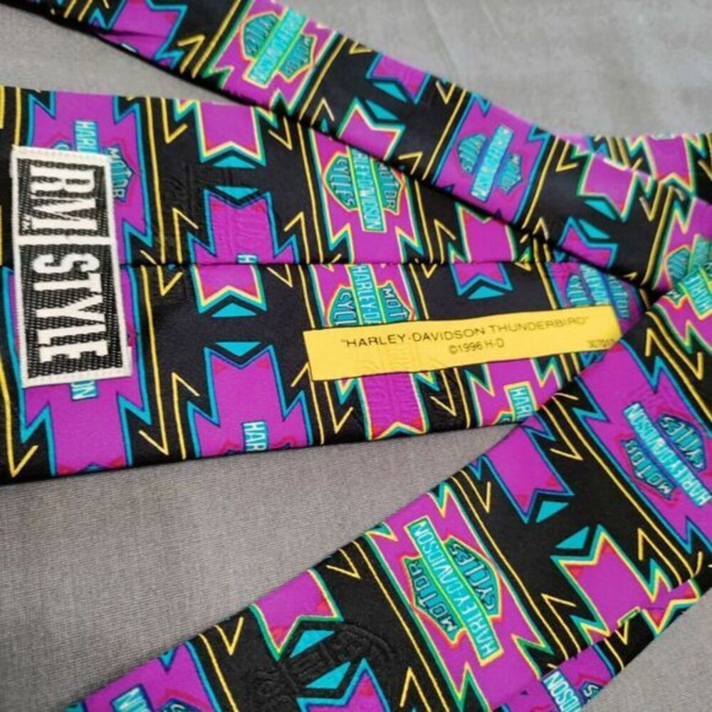 Harley Davidson Men Neck Tie Motorcycles Thunderbird Multicolor Suit Necktie 57" - Picture 6 of 6